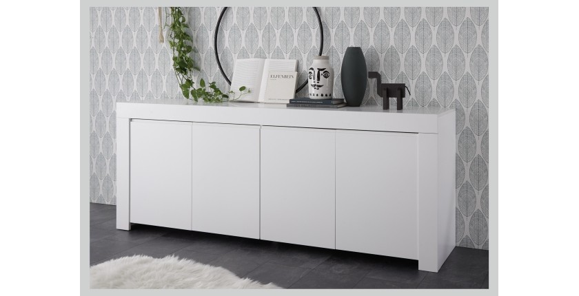 Buffet 4 portes, collection ZEFIR, coloris blanc mat, idéal pour votre salon ou salle à manger