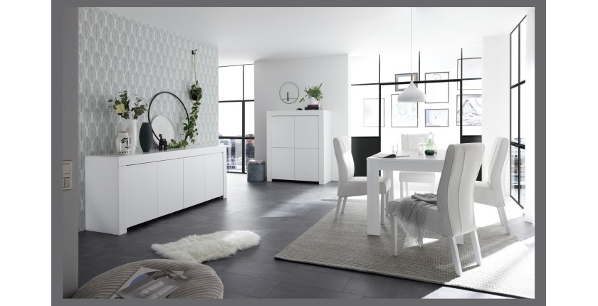 Buffet 4 portes, collection ZEFIR, coloris blanc mat, idéal pour votre salon ou salle à manger