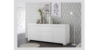 Buffet 2 portes et 3 tiroirs, collection ZEFIR, coloris blanc mat, parfait pour votre salon