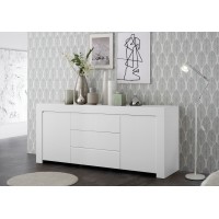 Buffet 2 portes et 3 tiroirs, collection ZEFIR, coloris blanc mat, parfait pour votre salon