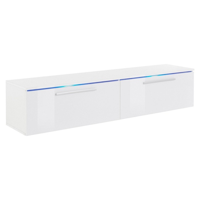 Meuble TV 160cm Collection RIO. 1 porte abattante, coloris blanc brillant. Style design