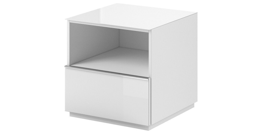 Petit Meuble TV ou meuble d'appoint 50cm collection ZANTE avec 1 tiroir et une niche. Couleur blanc brillant