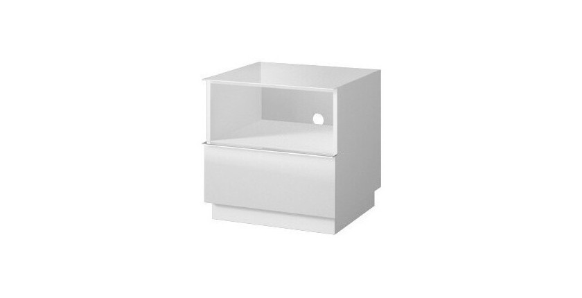 Petit Meuble TV ou meuble d'appoint 50cm collection ZANTE avec 1 tiroir et une niche. Couleur blanc brillant