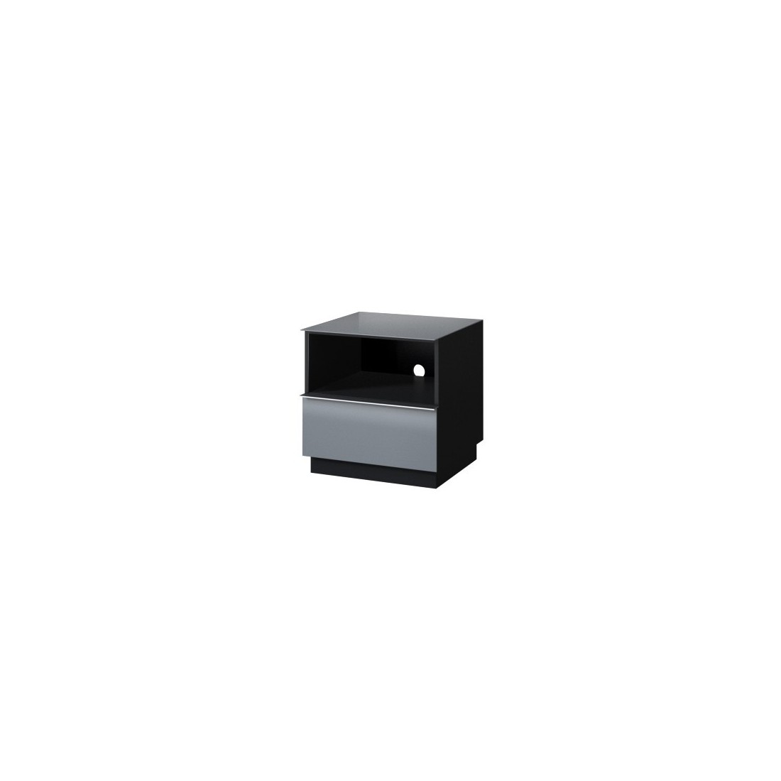 Petit Meuble TV ou meuble d'appoint 50cm collection ZANTE avec 1 tiroir et une niche. Couleur noir et gris brillant