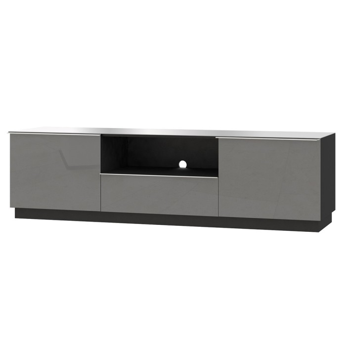 Meuble TV 180cm collection ZANTE avec 2 portes et 1 tiroir. Couleur noir et gris brillant