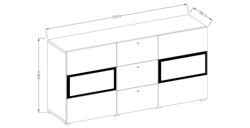 Buffet 2 portes et 3 tiroirs collection RAMOS. Coloris gris effet ardoise et noir