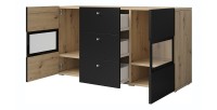 Buffet 2 portes et 3 tiroirs collection RAMOS. Coloris chêne et noir super mat