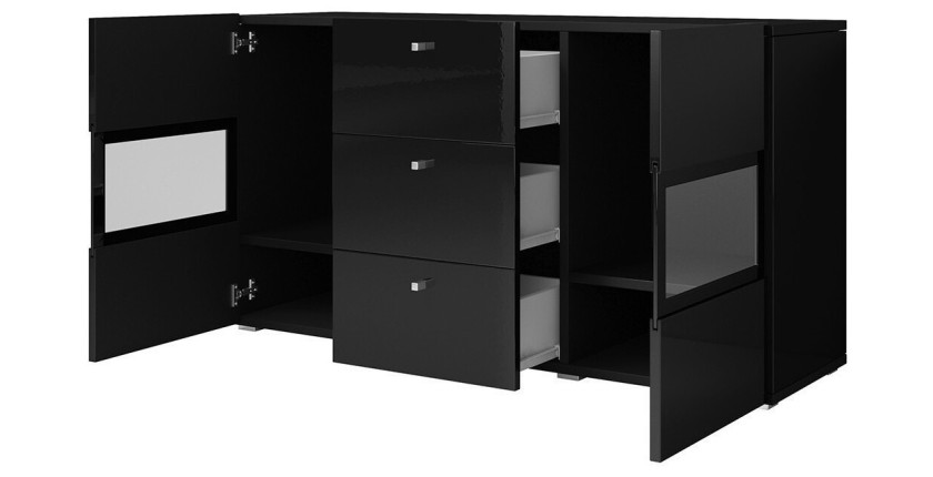Buffet 2 portes et 3 tiroirs collection RAMOS. Coloris noir brillant