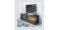 Meuble TV 160cm collection KILES. Coloris gris anthracite et chêne. Style design