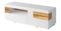 Meuble TV 160cm collection KILES. Coloris blanc et chêne. Style design