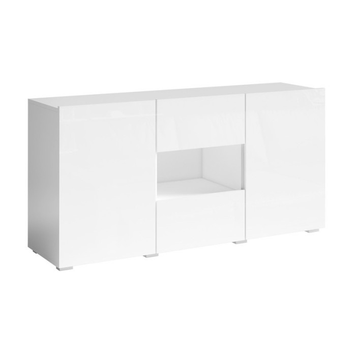 Buffet design 140cm pour salon couleur blanc brillant collection PAROS