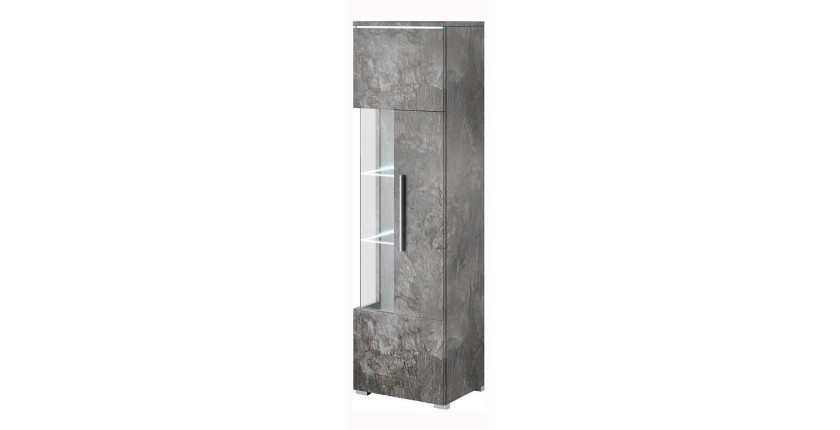 Vitrine haute design avec éclairage multicolore collection BOMBAY. Coloris gris effet ardoise. Ouverture Droite