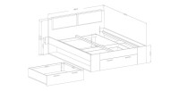Lit adulte 180x200 avec tiroirs intégrés - Collection FLOYD, Coloris blanc effet bois
