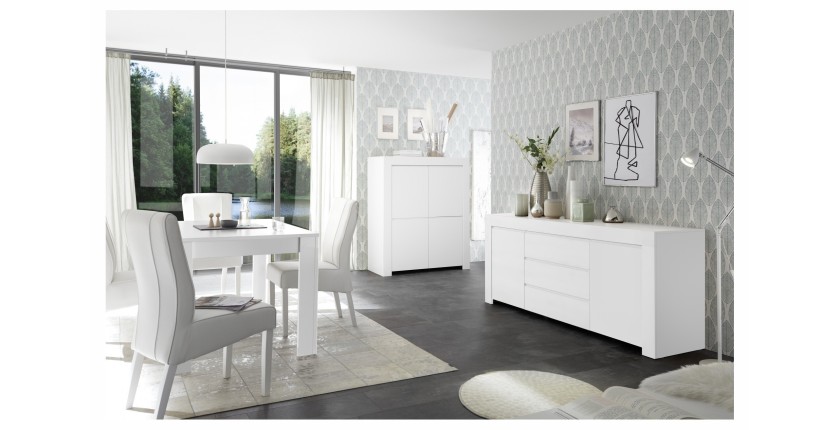 Buffet 4 portes, collection ZEFIR, coloris blanc mat, idéal pour votre salon ou salle à manger