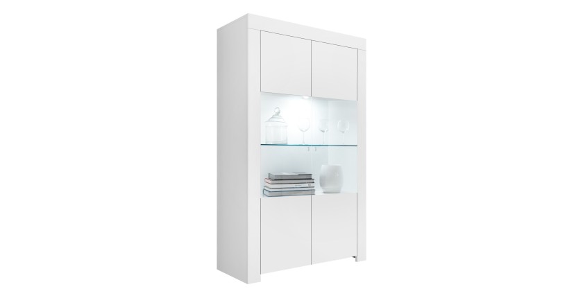 Buffet 2 portes vitrées, collection ZEFIR, coloris blanc mat, parfait pour votre salle à manger