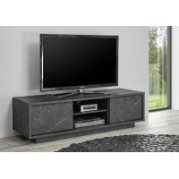 Meuble TV 2 portes, collection COLOMARMO, coloris noir effet marbre, idéal pour votre salon tendance et moderne