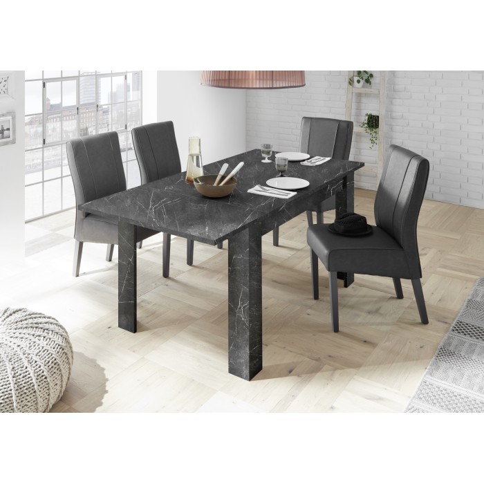 Table extensible, collection COLOMARMO, coloris noir effet marbre, idéal pour une salle à manger moderne et tendance