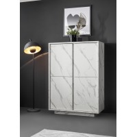 Argentier 4 portes, collection COLOMARMO, coloris blanc effet marbre, idéal dans votre salon ou salle à manger