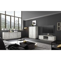 Meuble TV 2 portes, collection COLOMARMO, coloris blanc effet marbre, idéal pour votre salon tendance et moderne