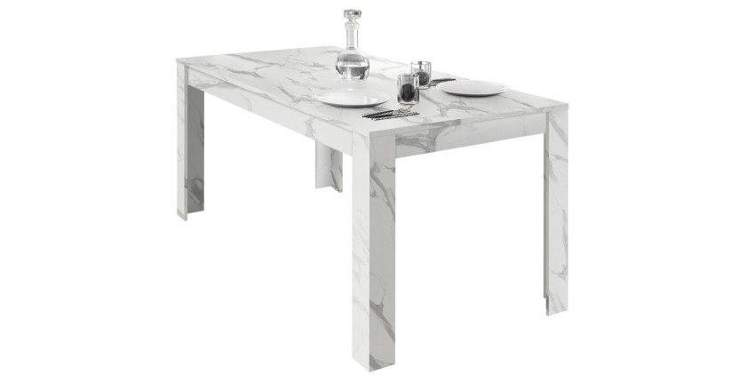 Table extensible COLOMARMO, coloris blanc effet marbre - Idéal pour une salle à manger design et tendance