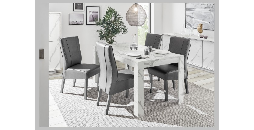 Table extensible COLOMARMO, coloris blanc effet marbre - Idéal pour une salle à manger design et tendance