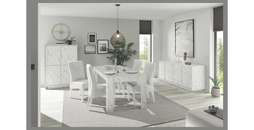 Table extensible COLOMARMO, coloris blanc effet marbre - Idéal pour une salle à manger design et tendance