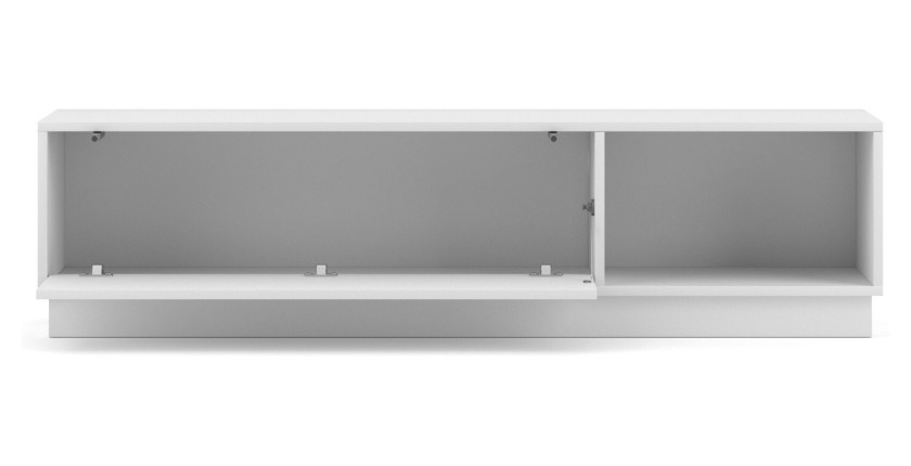 Meuble TV design EVO 140 cm, 1 porte et 2 niches, coloris blanc mat