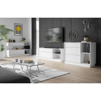 Meuble TV EVO 136cm, 1 porte, 3 niches et 1 tiroir, coloris blanc mat