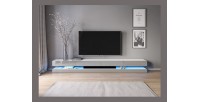 Meuble TV design suspendu FLY 280 cm à 4 tiroirs, couleur gris clair + LED