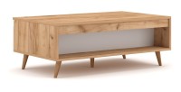 Table basse TRU 100 cm avec 1 tiroir et 1 niche, coloris chêne clair et blanc