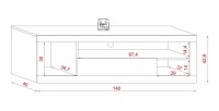 Meuble TV WHAT 140cm, 1 porte et 4 niches, coloris chêne clair