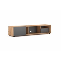 Meuble TV BRACA 160cm, 1 porte et 1 tiroir, coloris chêne clair et gris