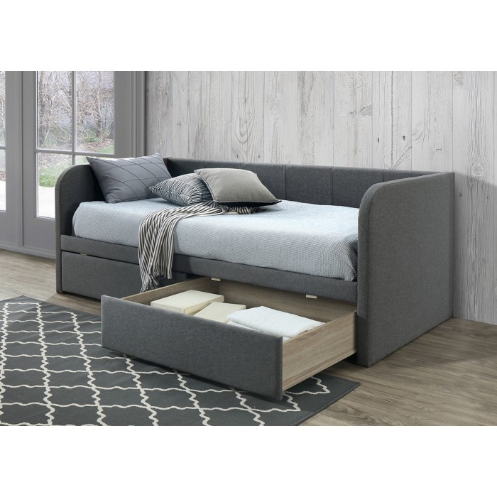 Canapé lit avec deux tiroirs collection ZITO 90x200 cm coloris gris, sommier inclus.