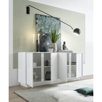 Buffet 4 portes, collection CREAM, coloris blanc laqué brillant, idéal pour un salon ou une salle à manger design