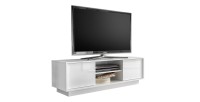 Meuble TV 2 portes, collection CREAM, coloris blanc laqué brillant, idéal pour votre salon tendance et moderne