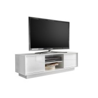 Meuble TV 2 portes, collection CREAM, coloris blanc laqué brillant, idéal pour votre salon tendance et moderne