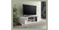 Meuble TV 2 portes, collection CREAM, coloris blanc laqué brillant, idéal pour votre salon tendance et moderne