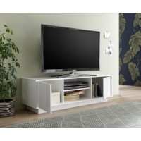 Meuble TV 2 portes, collection CREAM, coloris blanc laqué brillant, idéal pour votre salon tendance et moderne