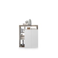 Buffet haut 2 portes, collection BURA, coloris blanc brillant laqué et chêne clair