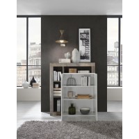 Buffet haut 2 portes, collection BURA, coloris blanc brillant laqué et chêne clair