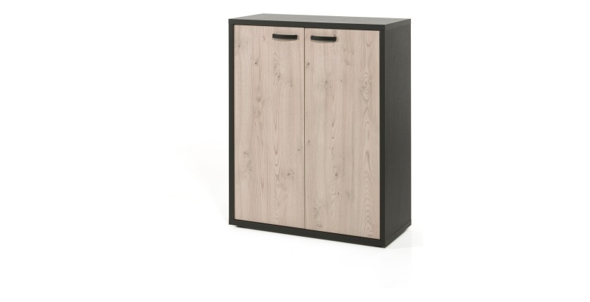 Rangement bureau - Meuble 2 portes coloris chêne et noir collection DEPÉ