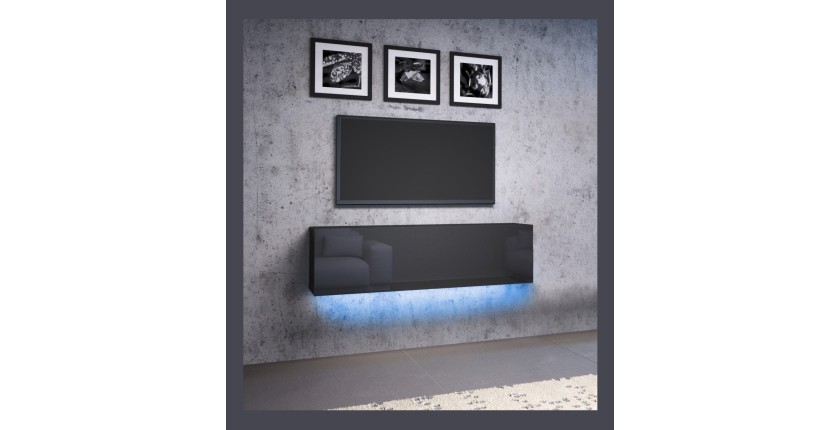 Meuble TV design suspendu NEVER 140 cm. 1 porte et 2 tiroirs. Coloris noir