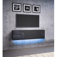 Meuble TV design suspendu NEVER 140 cm. 1 porte et 2 tiroirs. Coloris noir