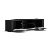 Meuble TV design MANHATTAN 140 cm à 2 portes et 1 niche coloris noir brillant