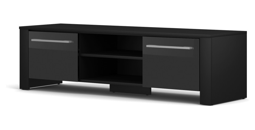 Meuble TV design MANHATTAN 140 cm à 2 portes et 1 niche coloris noir brillant