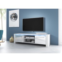 Meuble TV design MANHATTAN 140 cm à 2 portes et 1 niche coloris blanc brillant