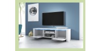 Meuble TV design MANHATTAN 140 cm à 2 portes et 1 niche coloris blanc brillant