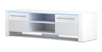 Meuble TV design MANHATTAN 140 cm à 2 portes et 1 niche coloris blanc brillant