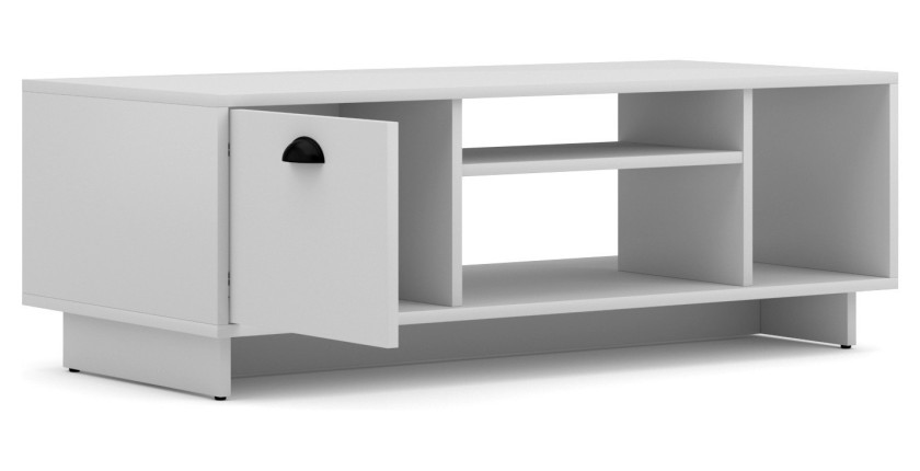 Meuble TV design VICTORIA 110 cm à 1 porte et 3 niches coloris blanc mat