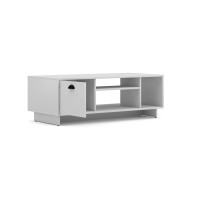 Meuble TV design VICTORIA 110 cm à 1 porte et 3 niches coloris blanc mat